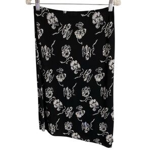Jaclyn Smith Black White Floral Midi Skirt Size Small Y2K Asymmetrical